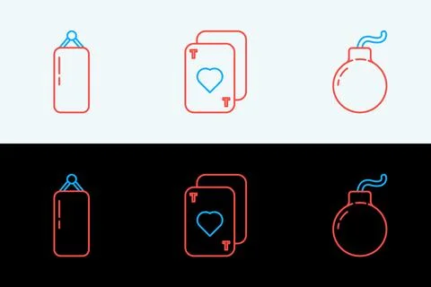Set line Bomb ready to explode, Punching bag and Playing cards icon. Vector 스톡 일러스트