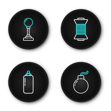 Set line Bomb ready to explode, Punching bag, Sewing thread on spool and Jo.. 库存插图