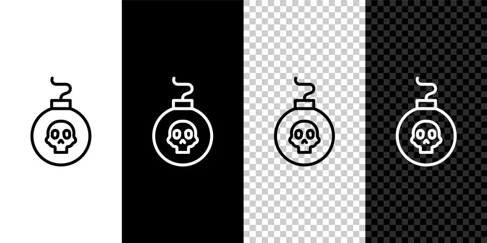 Set line Bomb ready to explode icon isolated on black and white, transparen.. Stock-Illustration
