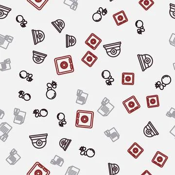 Set line Bomb, Security camera, Document and lock and Safe on seamless pattern Illustrazione stock
