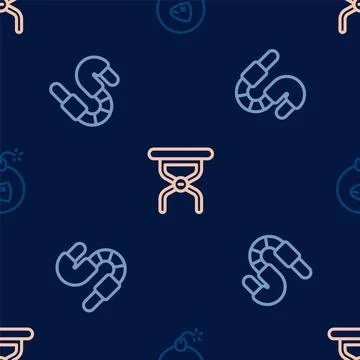 Set line Bomb, Worm and Camping folding chair on seamless pattern. Vector Stockillustratie