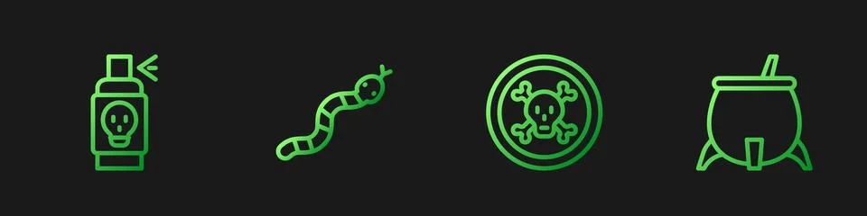 Set line Bones and skull, Spray against insects, Snake and Witch cauldron 스톡 일러스트