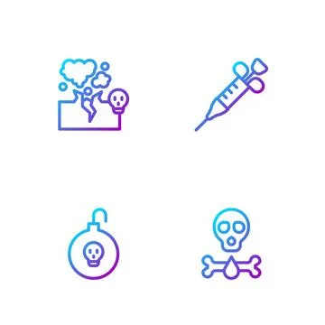 Set line Bones and skull, Nuclear bomb, Poisonous cloud of gas or smoke and.. Stock Illustration