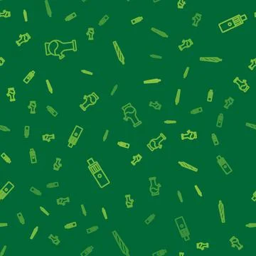 Set line Bong, Vape mod device and Marijuana joint, spliff on seamless pattern Stock Illustration