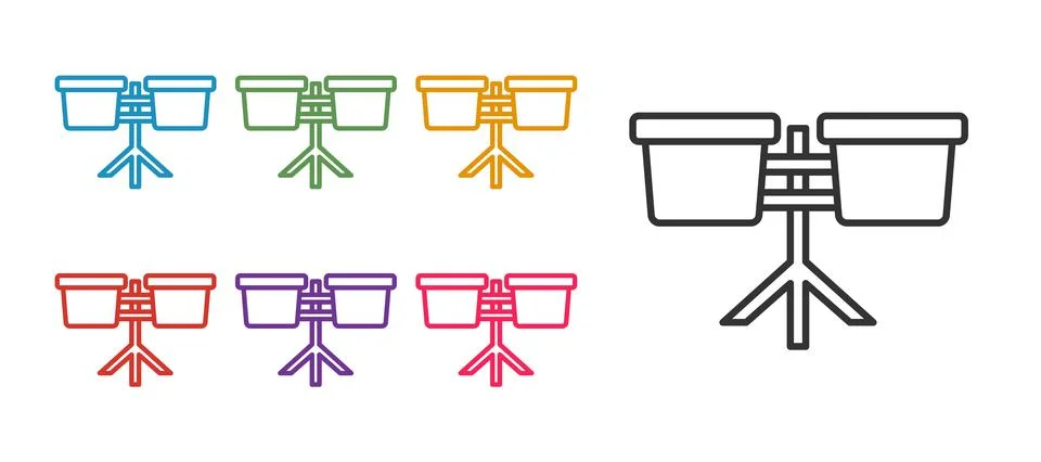 Set line Bongo drum icon isolated on white background. Musical instrument symbol Illustrazione stock