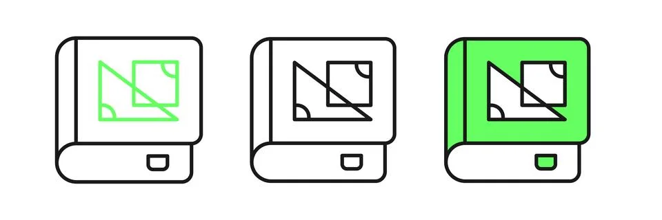 Set line Book about geometry icon isolated on white background.  Vector Stock Illustration