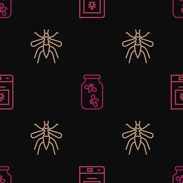 Set line Book about insect, Mosquito and Fireflies bugs jar on seamless pattern Illustrazione stock