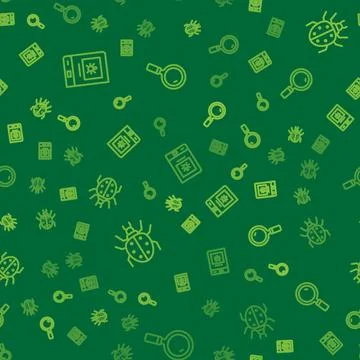 Set line Book about insect, Mite and Magnifying glass on seamless pattern. .. Illustrazione stock