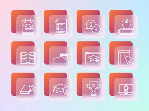 Set line Book with apple, Graduation cap cursor, Online education, Award cu.. 库存插图
