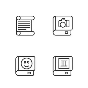 Set line Book, Decree, parchment, scroll and Photo album gallery icon. Vector 스톡 일러스트