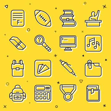 Set line Book, Document folder with clip, Music note, tone, Unknown search イラスト素材