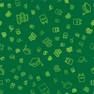 Set line Book, Graduation cap and School backpack on seamless pattern. Vector Stock Illustration