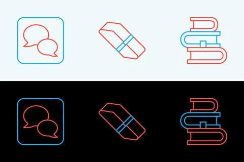 Set line Book, Speech bubble chat and Eraser or rubber icon. Vector Stock Illustration