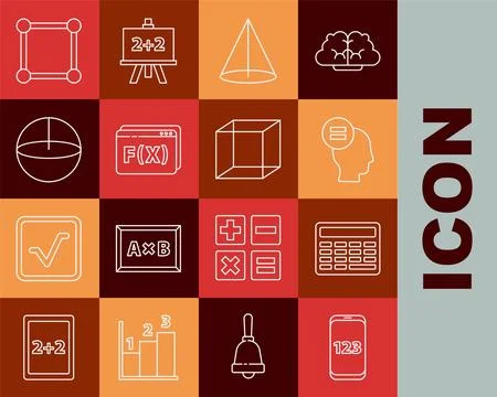 Set line Book with word mathematics, Chalkboard, Test exam sheet, Graph, sc.. Stock Illustration