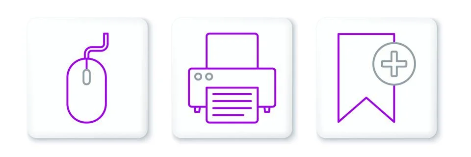 Set line Bookmark, Computer mouse and Printer icon. Vector Stock Illustration