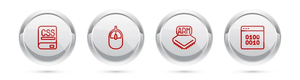 Set line Books about programming, Computer mouse, Processor and Binary code.  Stock Illustration