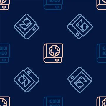 Set line Books about programming, geometry and Earth globe and book on seamless Illustrazione stock