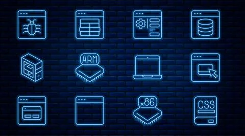 Set line Books about programming, Browser files, setting, Processor, Computer Stock Illustration