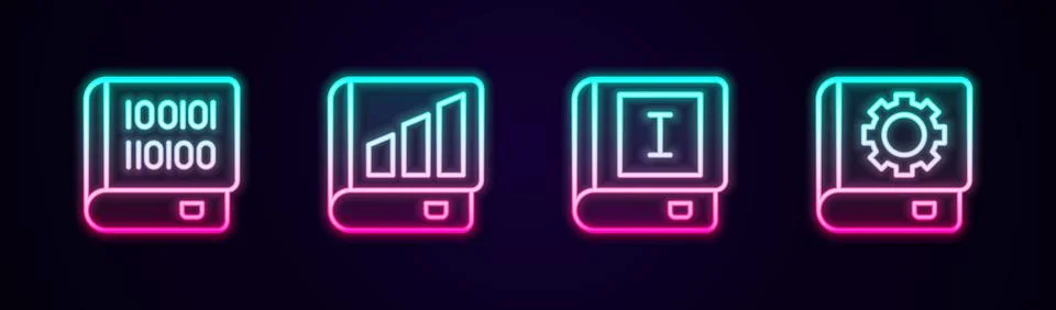 Set line Books about programming, Financial book, and User manual. Glowing neon Stockillustratie