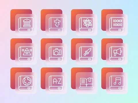 Set line Books about programming, Translator book, weapon, Open, Photo albu.. 库存插图