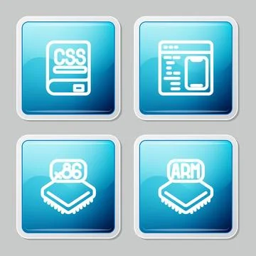 Set line Books about programming, Software, Processor with microcircuits CP.. Stock Illustration