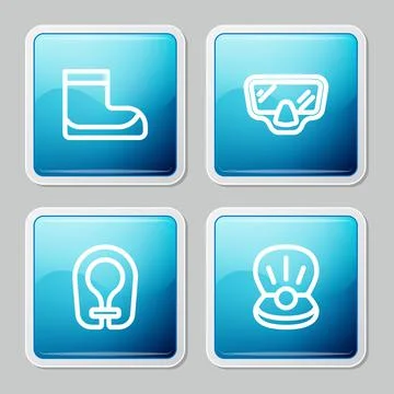 Set line Boots, Diving mask, Life jacket and Pearl icon. Vector イラスト素材