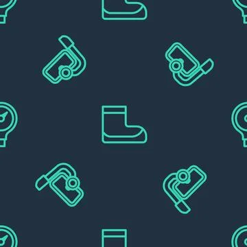 Set line Boots, Diving mask with snorkel and Gauge scale on seamless pattern Illustrazione stock