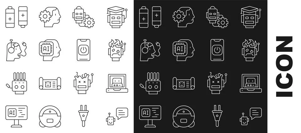 Set line Bot, Creating robot, Robot burned out, setting, Humanoid, charging b 스톡 일러스트