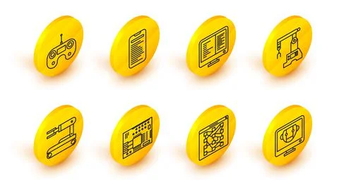 Set line Bot, Global technology or social network, Printed circuit board PCB Stock Illustration