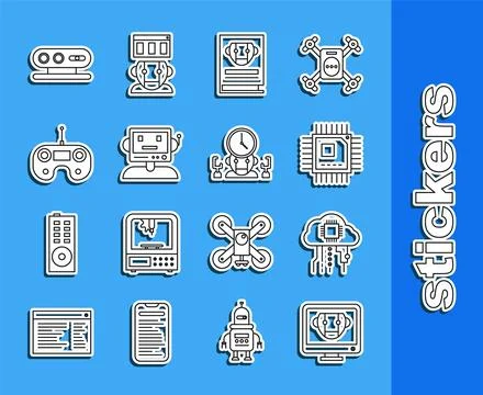 Set line Bot, Internet of things, Processor with microcircuits CPU, User manual Stockillustratie