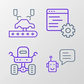 Set line Bot, Mars rover, Computer api interface and Robotic robot arm on 스톡 일러스트