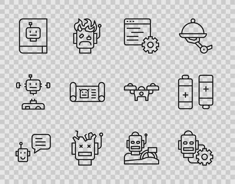 Set line Bot, Robot setting, Computer api interface, Broken robot, User manual Illustrazione stock