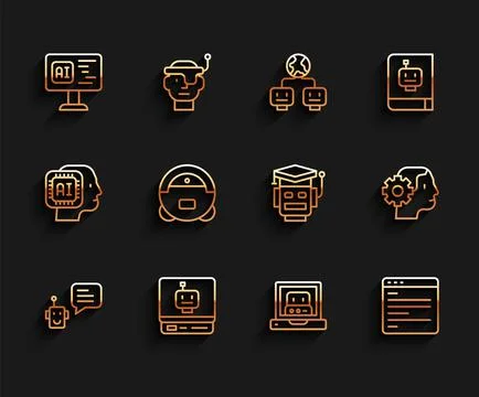 Set line Bot, Robot, Software, Creating robot, Computer api interface, vacuum Stock Illustration