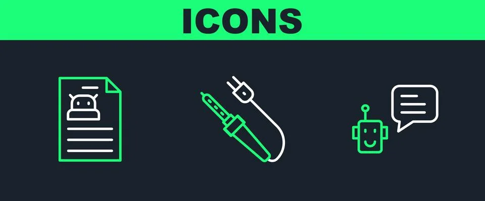 Set line Bot, Technical specification and Soldering iron icon. Vector Stock Illustration