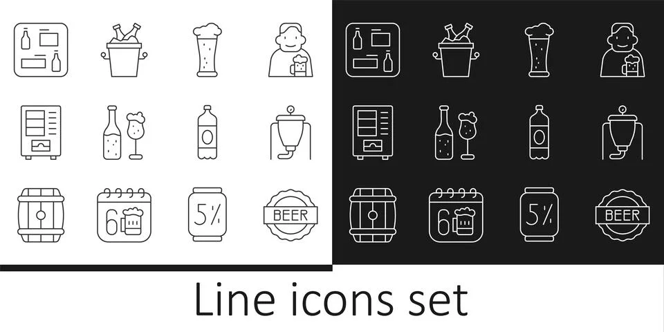 Set line Bottle cap with beer, Beer brewing process, Glass of, bottle and g.. イラスト素材