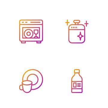 Set line Bottle for cleaning agent, Washing dishes, Dishwasher machine and Clean Stock Illustration