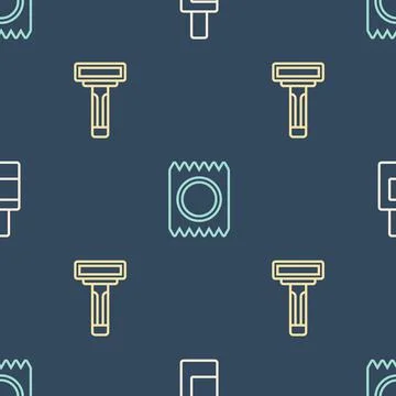 Set line Bottle for cleaning agent, Shaving razor and Condom package safe sex on Stock-Illustration