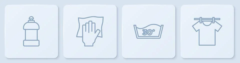 Set line Bottle for cleaning agent, Temperature wash, Cleaning service and Stock Illustration