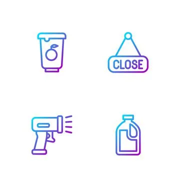 Set line Bottle for cleaning agent, Scanner scanning bar code, Yogurt container 스톡 일러스트