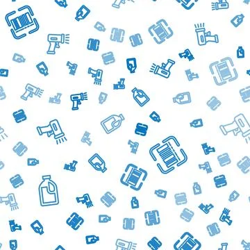 Set line Bottle for cleaning agent, Scanner scanning bar code and on seamless 스톡 일러스트