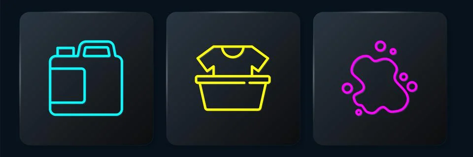 Set line Bottle for cleaning agent, Water spill and Basin with shirt. Black Stock Illustration
