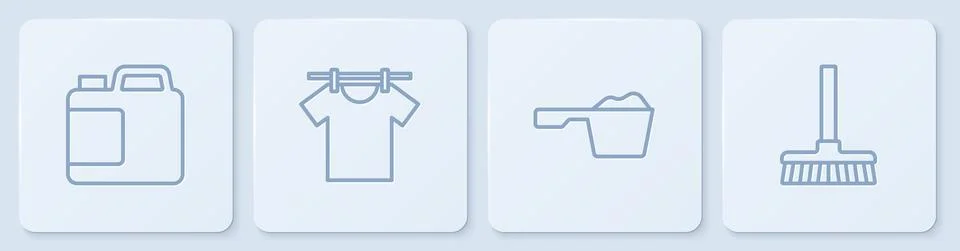 Set line Bottle for cleaning agent, Washing powder, Drying clothes and Handle Illustration