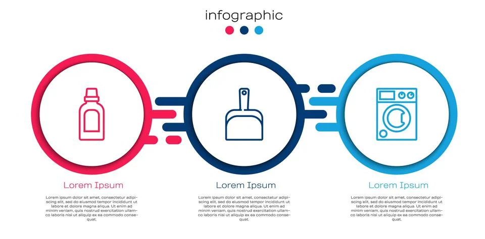 Set line Bottle for cleaning agent, Dustpan and Washer. Business infographic  Stock Illustration