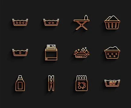 Set line Bottle for cleaning agent, Clothes pin, Temperature wash, Laundry イラスト素材