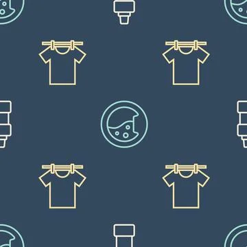 Set line Bottle for cleaning agent, Drying clothes and Washer on seamless Stock Illustration