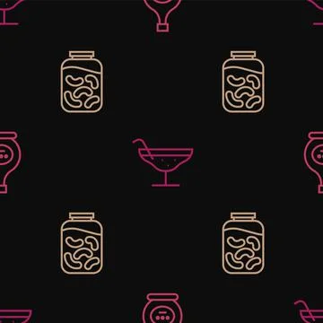 Set line Bottle of cognac or brandy, Pickled cucumbers in jar and Cocktail on Stock Illustration