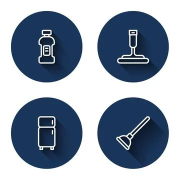 Set line Bottle for detergent, Rubber cleaner windows, Refrigerator and plunger Stock Illustration