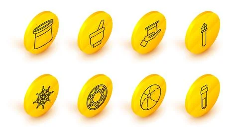 Set line Bottle with love potion, Beach ball, Star of David, Spider web, Ma.. 스톡 일러스트