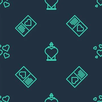 Set line Bottle with love potion, Valentines day flyer heart and Heart on sea Ilustración de archivo