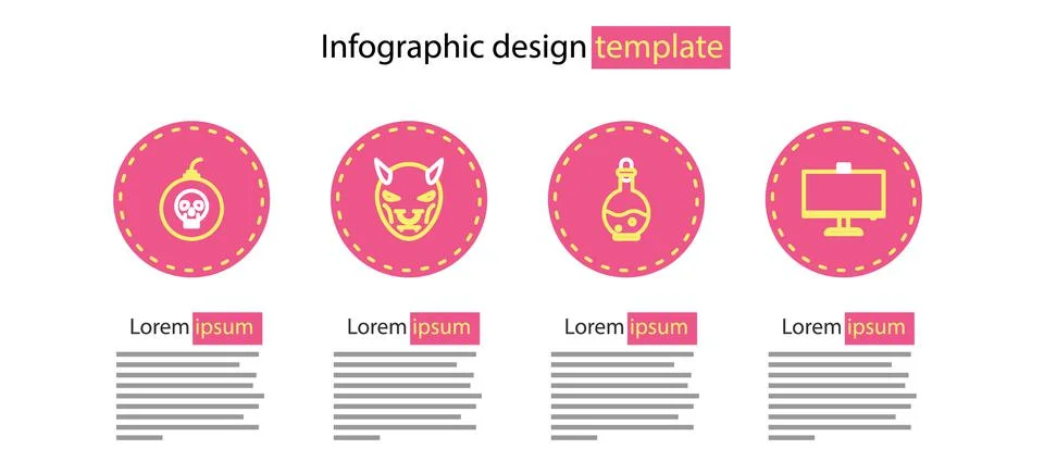 Set line Bottle with magic elixir, Computer monitor, Mask of the devil horns and Stock Illustration